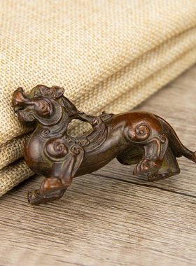 古玩铜器收藏瑞兽貔貅摆件实心独角兽茶宠茶玩茶道茶艺装饰摆件