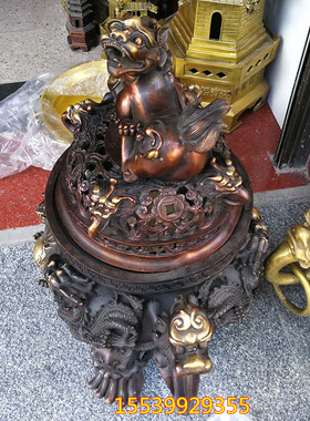 特大号纯铜香薰炉摆件天狗香薰炉双龙戏珠香炉风水铜器家居装饰品
