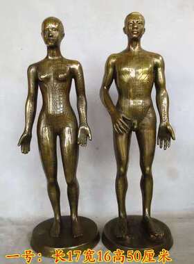 纯铜人体模型经络图中医摆件