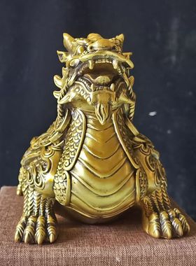 黄铜龙龟纯铜金钱八卦龟龙头母子龟财富归来家居客厅玄关神兽摆件