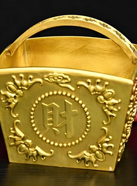 纯黄铜招财进宝铜米斗摆件室内聚宝盆聚财米斗日进金斗家居送礼