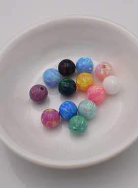 6 8 10mm炫彩欧泊澳宝光珠圆珠子DIY手链配石欧珀珠穿孔手串配珠