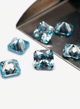 倒角海蓝宝石正方形戒面宝石 海兰锆石裸石 diy首饰戒指戒面配石