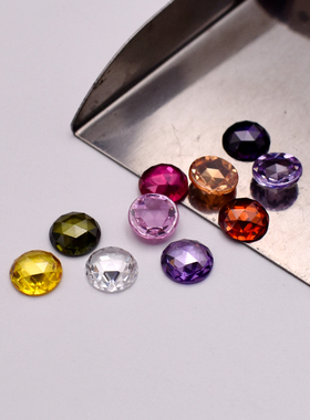 平底玫瑰切圆形宝石裸石8mm手工半圆形锆石裸石diy戒指美甲钻配石