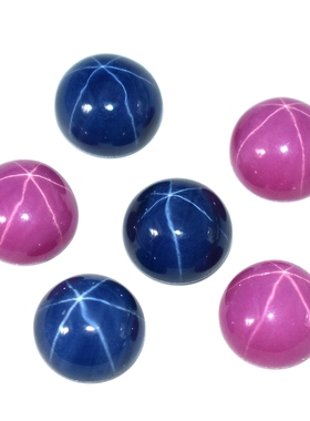 六射星线红星光蓝星光宝石平底半面圆形素面圆形六芒星光红蓝宝石