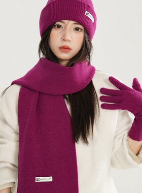 纯色帽子围巾手套三件套女款秋冬季加厚保暖防寒针织毛线帽子套装