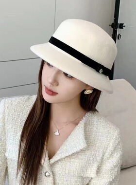 澳洲羊毛呢秋冬法式优雅灯罩盆帽欧洲风时尚保暖渔夫帽洋气礼帽女