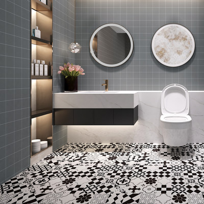 卫生间防水地贴墙贴浴室厕所瓷砖地板砖自粘墙纸贴纸耐磨防滑防潮 虎窝淘