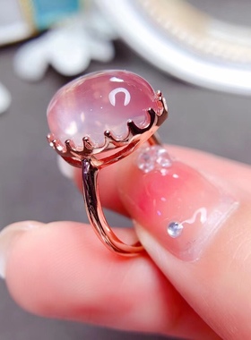 天然戒指吊坠粉水晶日韩女