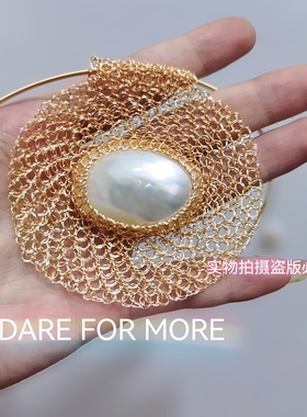 菲瑞定制设计师14K注金丝手工编织 天然海水母贝项链 颈链 项圈