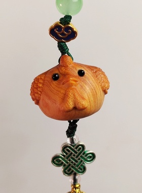 崖柏木雕生肖鸡流苏手机链卡通小