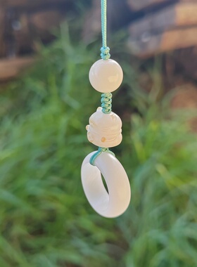 白玉菩提根猫咪挂绳指环挂件可爱