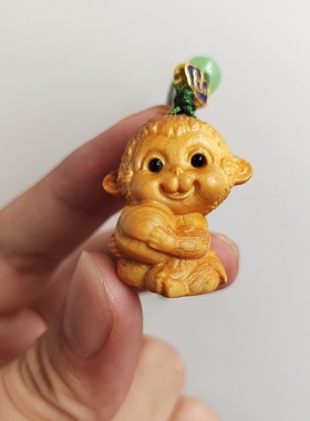崖柏木雕十二生肖猴子手机链可爱