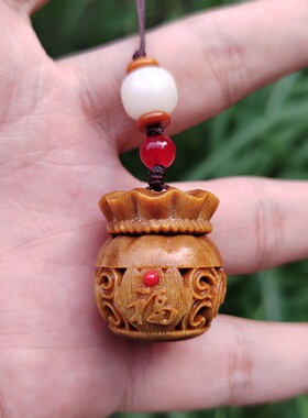 绿檀木雕钱袋香囊手机链新中式扩