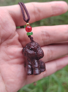 紫檀木可爱小狗项链挂件木雕生肖