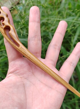 绿檀木如月簪古风檀木发钗簪子新