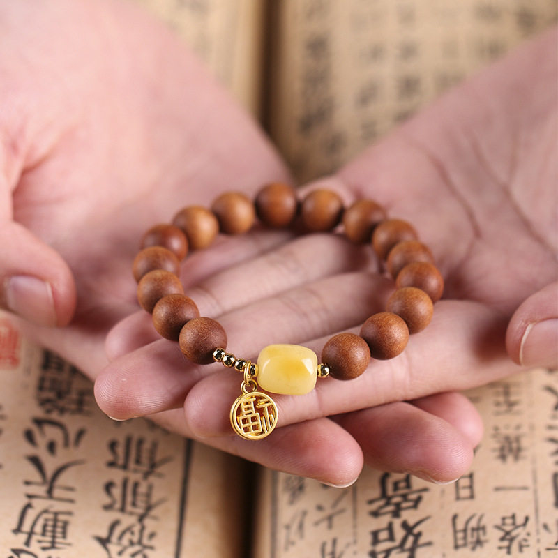 巴布亚檀香单圈佛珠随形沙金手串 弥刻赞熙手链