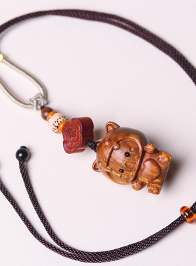 可爱恐龙包包绿檀木作项链