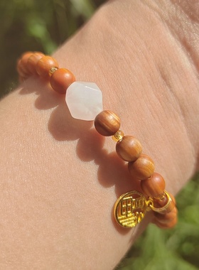 崖柏木单圈手串福款不规则形配珠