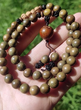 老料绿檀木佛珠手串女森系学生檀香木百香籽手链情侣复古民族风男