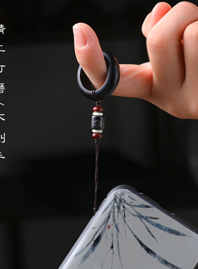 国风檀木手机指环扣男女手机链