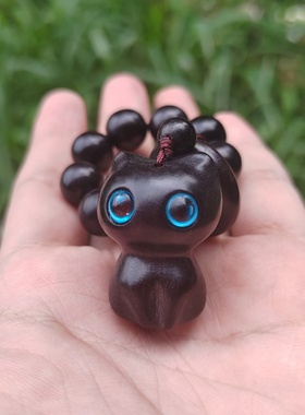 黑檀木手捻优雅猫木雕手把件男女