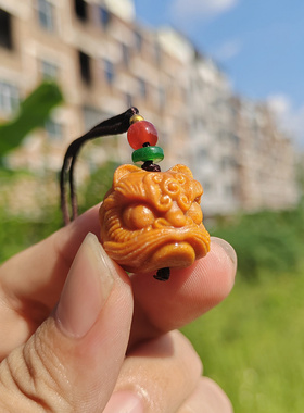 中式项链檀香木小醒狮文玩