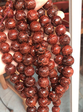 小叶紫檀木雕刻莲花珠手链108莲