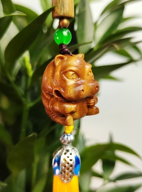 绿檀木可爱河马气吞山河挂件流苏