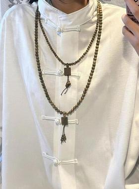 古风绿檀木雕刻108颗多圈手串