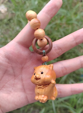 崖柏木雕生肖狗款木质串珠手捻可