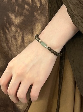 阴沉木金丝楠搭配东陵玉单圈手串