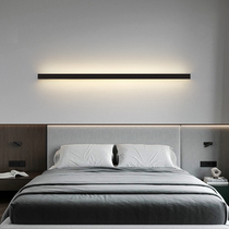 Minimalist modern minimalist bedroom bedside sofa next to main bedroom TV background wall atmosphere straight strip wall lamp