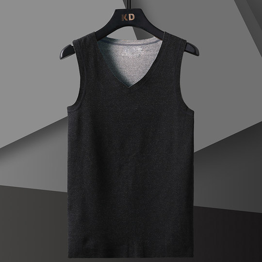 秋冬季V领无袖内搭打底背心男士无痕保暖双面绒马甲坎肩贴身内穿