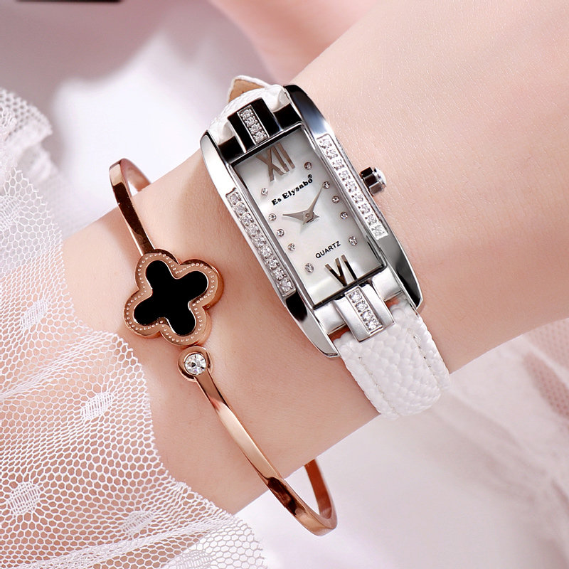 伊莉萨博新款正品女士方形真皮手表 eselysabo国产腕表