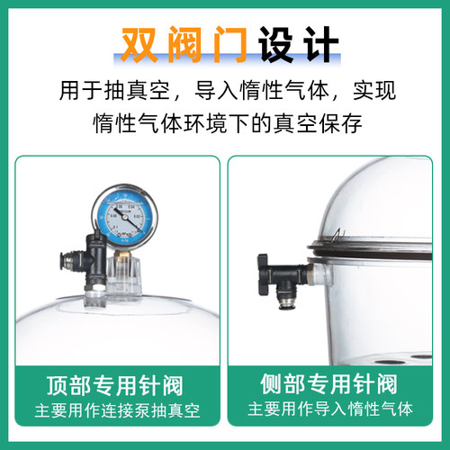 实验室塑料真空干燥器150mm  250mm 300mm 400mm 减压干燥皿 单阀双阀 带压力表抽真空干燥皿 不易裂防潮缸 - 图3