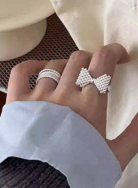 甄媛银饰气泡立体蝴蝶结戒指女