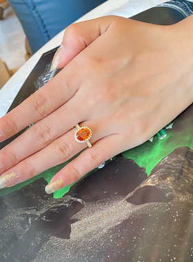 甄媛银饰仿真碧玺满钻开口戒指女