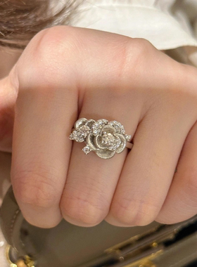 甄媛银饰拉丝玫瑰花戒指