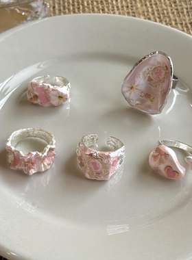 甄媛银饰滴油猫咪蝴蝶结贴花戒指