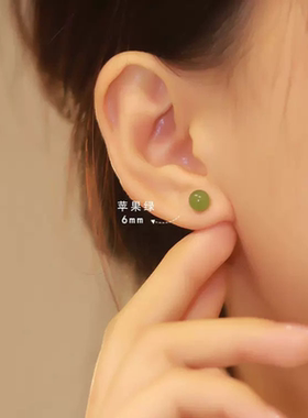 青时屿中国风碧绿色耳钉女