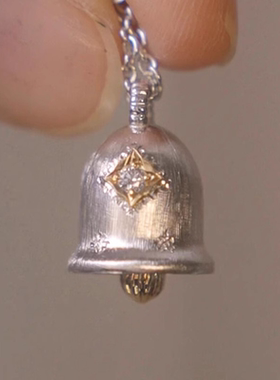 浪漫传说银色拉丝铃铛吊坠项链女
