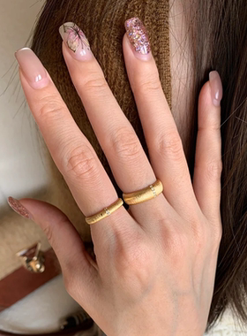 甄媛银饰中古拉丝素圈戒指女