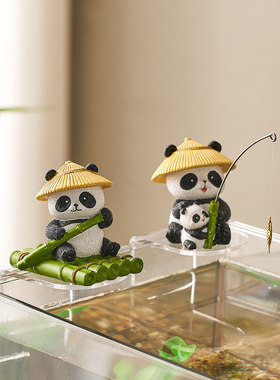 鱼缸装饰造景摆件全套熊猫周边钓鱼古法生态乌龟缸边缘装饰品庭院