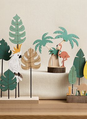 儿童房童装店桌面装饰品木头质小摆件书柜房间布置高级感小众展台