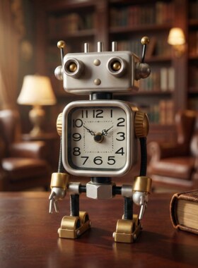 复古机器人闹钟工业风金属摆件高级感小众客厅装饰桌面时钟工艺品