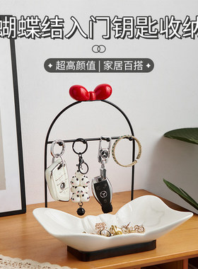 轻奢玄关置物架高级感入户进门口放钥匙挂收纳托盘摆件鞋柜装饰品