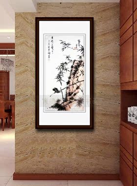 纯手绘国画仿名人字画名家书画潘天寿挂画竹石小鸟图花鸟画P72