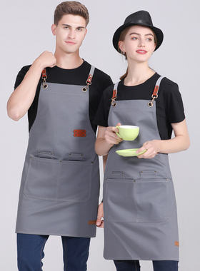 挂脖围裙男女时尚帆布围裙韩版简约奶茶店咖啡厅工作挂脖围裙定制