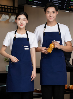 防水防油挂脖围裙餐饮专用帆布工作家用厨房烘焙奶茶店围裙印logo
